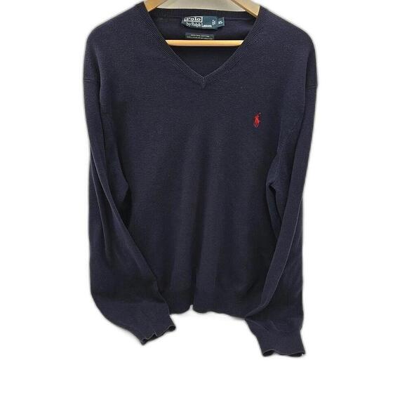 Polo Ralph Lauren VTG Washable Cotton Classic Iconic Mens XL Soft V Neck Sweater - Picture 1 of 8
